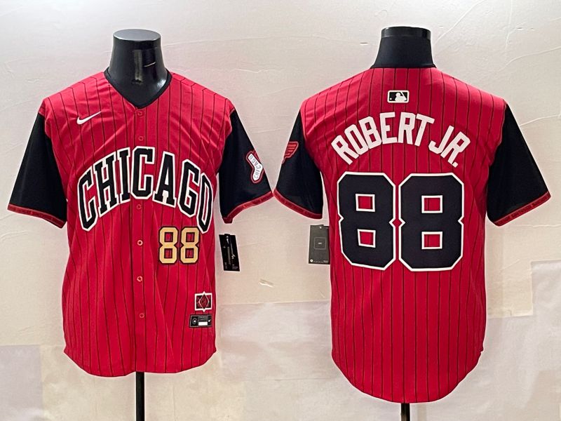 Men Chicago White Sox #88 Robert jr Red Stripe Joint Name 2025 Nike MLB Jersey style 8->chicago white sox->MLB Jersey